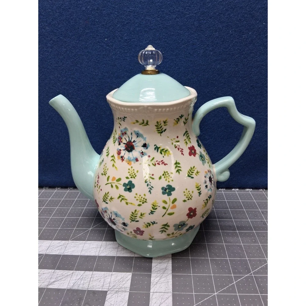 The Pioneer Woman Teapot Teal Floral Stoneware 2.7 Quart Kari